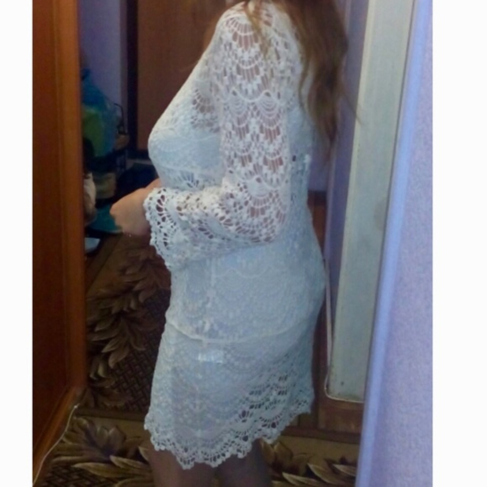Lace Boho Long Sleeve Beach Bikini Coverup Dress - Picture 6 of 8